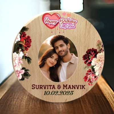 Personalized Happy Birthday Wooden Photo Frame Customized Couple's Plaque with Names & Date | Birthday Gift for Wife, Husband Table Decor